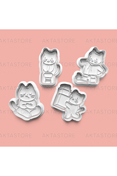AKTASTORE مجموعة قوالب البسكويت وقوالب عجينة السكر على شكل قطة مكونة من 4 قطع...