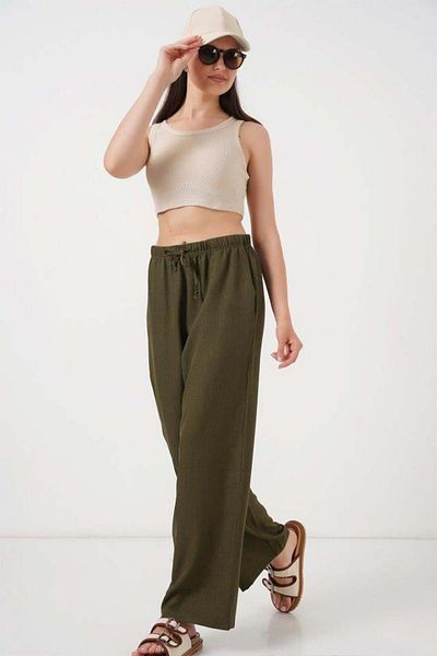 Aymood Wide Leg Linen Trousers 6735 - Khaki