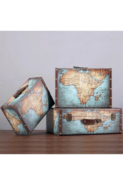 Generic 3-Piece Vintage Suitcase Box Set with Handle – Travel-Themed Decorative Storage & Party Props