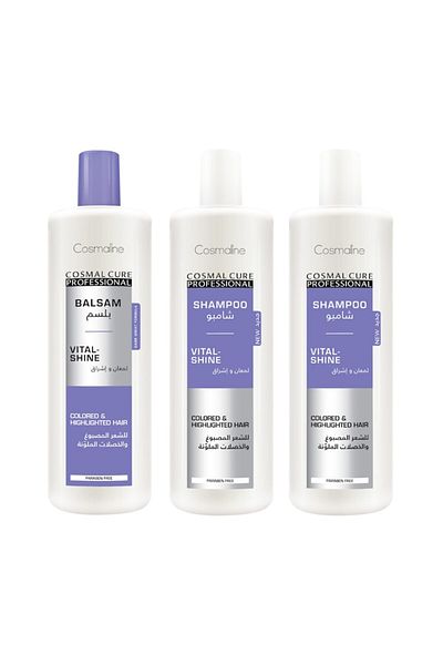 COSMALINE Set of 2x Shampoo 500ml and Conditioner 500ml Professional Vital Shine, with Keratin, for dyed hair