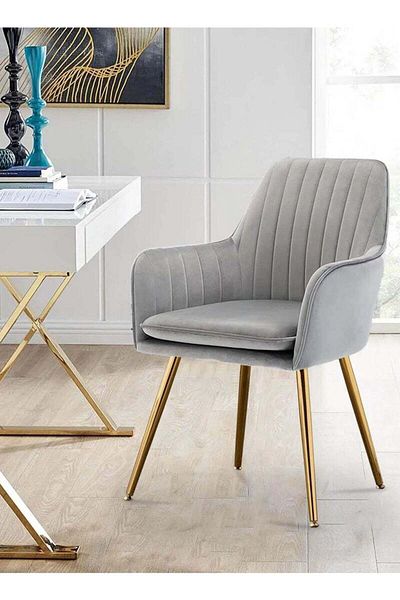 Taimi Chair Modern With Armrests Padded Seat And Metal Legs For Living Room, Office Room Gray