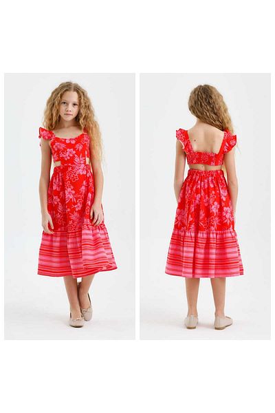 Çikoby Patterned Midi Dress with Back Detail