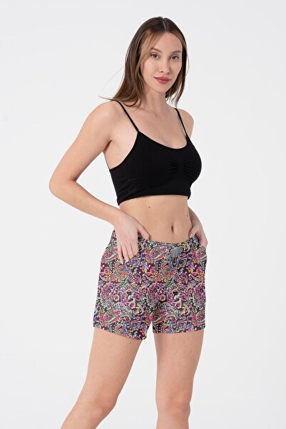 Miami Beach Paisley Pattern Colorful Two Pockets Short Women's Sea and Pool Shorts 846