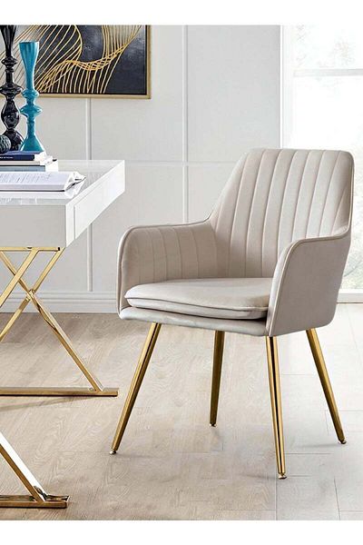 Taimi Set Of 2-Chair Modern With Armrests Padded Seat And Metal Legs For Living Room, Office Room Beige