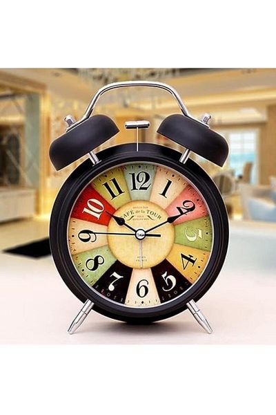 Generic Retro Twin Bell Alarm Clock – Loud Analog Table Clock with Metal Frame, Easy Dial, Battery Powered