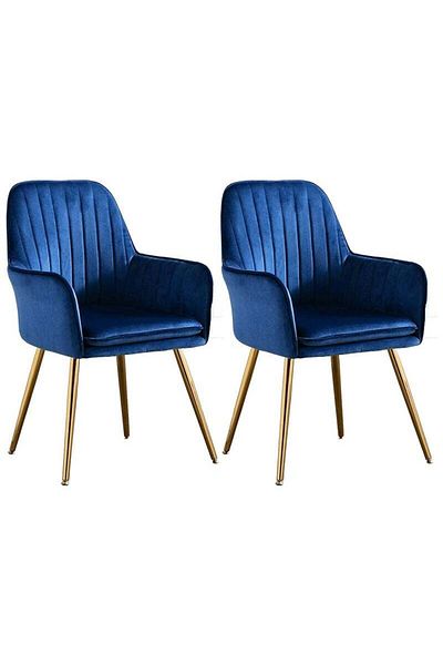 Taimi Set Of 2-Chair Modern With Armrests Padded Seat And Metal Legs For Living Room, Office Room Blue