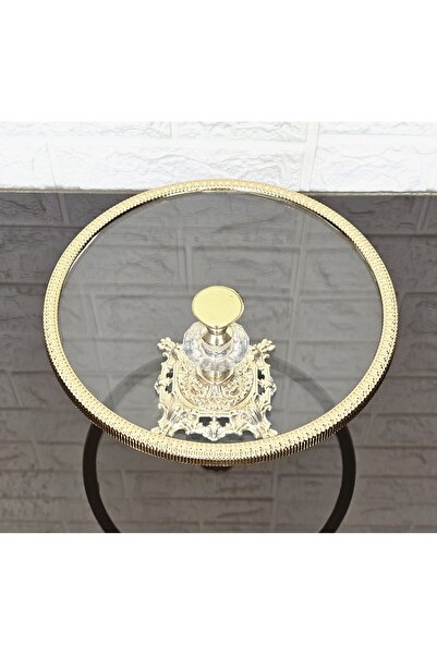atabey home Glass Round Small Serving Plate 20 cm - Presentation Cast Gold Frame and Cast Foot