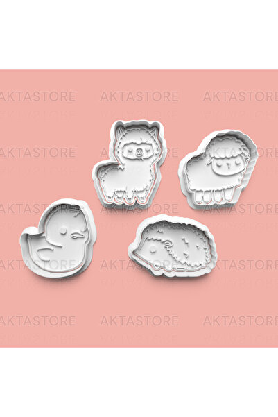 AKTASTORE مجموعة قوالب بسكويت الحيوانات الحلوة وقوالب عجينة السكر مكونة من 4 قطع