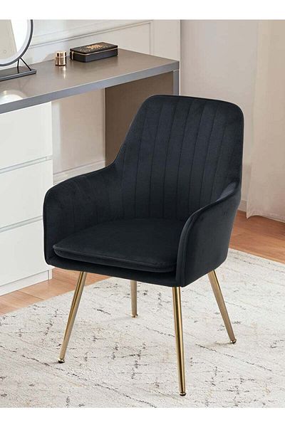 Taimi Chair Modern With Armrests Padded Seat And Metal Legs For Living Room, Office Room Black