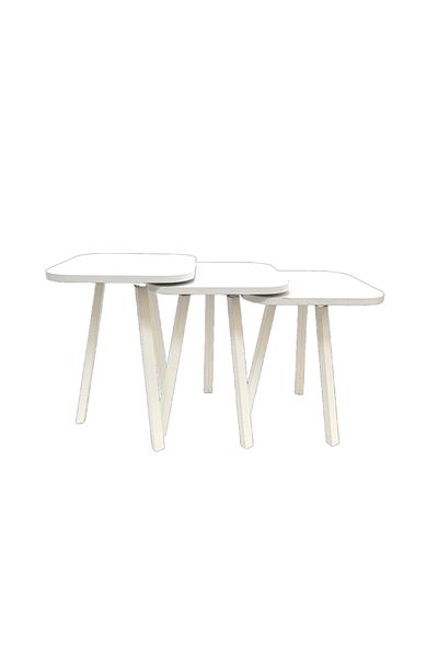 Living Set of 3 wooden square side tables in white color