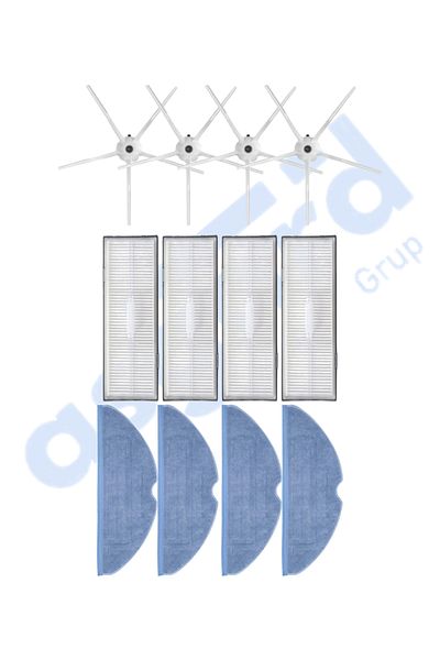 Asgard Grup Roborock S7 (Plus- Maxv-Maxv Ultra- Pro Ultra) Compatible 4 Side Brushes 4 Filters 4 Mops