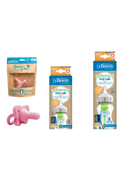 Dr.Brown's Dr Brown's Options+ Antikolik Cam Biberon Seti + Happy Paci Emzik Seti(Yenidoğan)