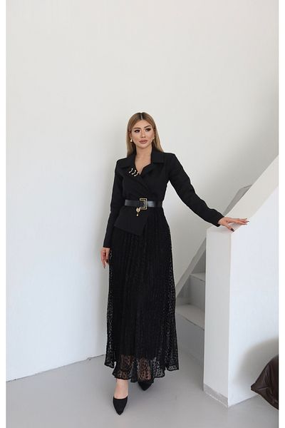 1Moda1Tarz Γυναικείο Εισαγόμενο Ύφασμα Αξεσουάρ Λεπτομέρεια Ζώνη Κάτω Γκαμπούρ Φόρεμα Ειδικού Σχεδιασμού