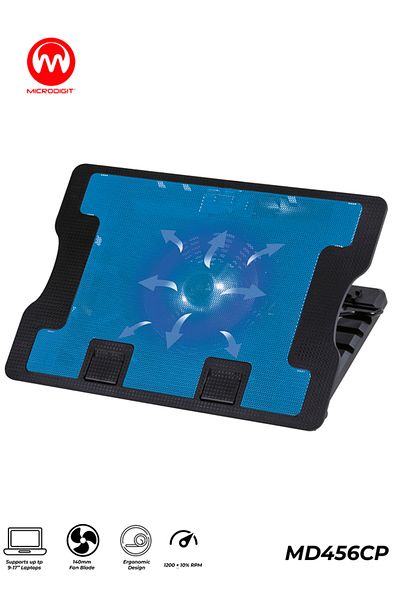 Microdigit Laptop Cooling Pad with 140mm Fan, Adjustable Stand & Blue LED Light - MD456CP