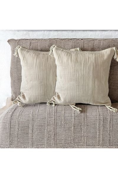 JACA Home Tassel Detail 2 Pieces Muslin Throw Pillow Case
