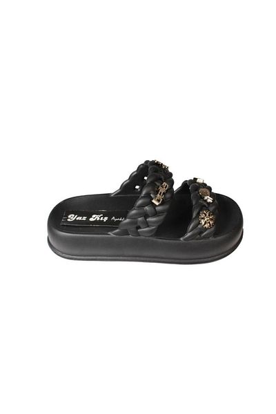 Yaz Kış Ayakkabı Yazkiş Women's Black Cream Green Gray Double Striped Rubber Sea Beach Pool Slippers with Stones on Top