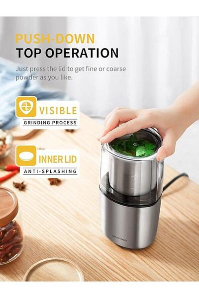 SHARDOR 200W Electric Coffee & Spices Grinder with 2 Removable Stainless-Steel Bowls - Silver