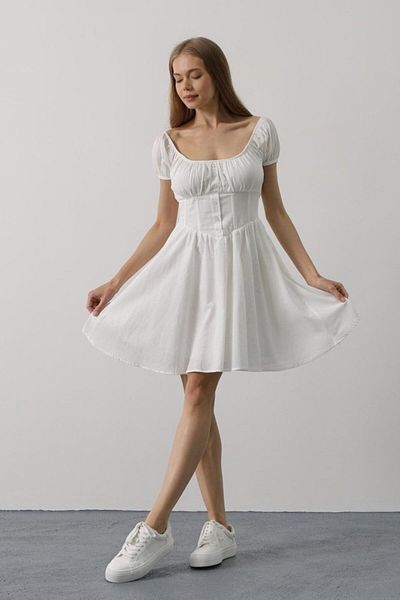 REKA MODA Mini Dress with Waist Corset - White