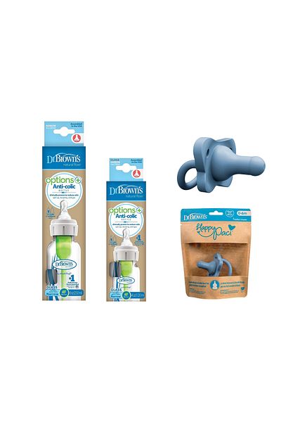 Dr.Brown's Dr. Brown's Options+ Non-Gas Narrow Mouth Glass Feeding Bottle + Happy Paci Pacifier (0-6Months)Set