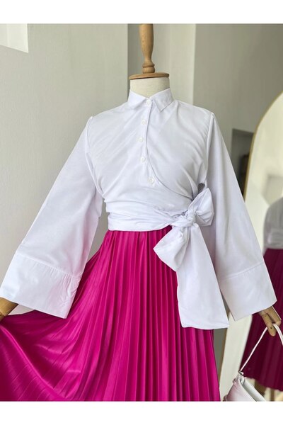 SHİROSA cămașă cu detaliu de fundă asimetrică