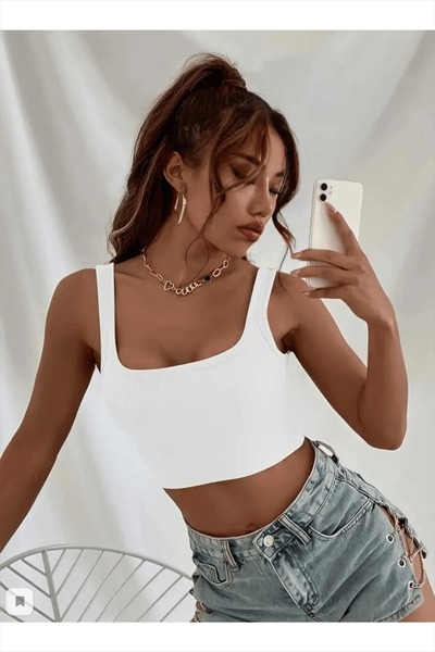 OVER HEAD Women's Thick Strap Plain Crop Blouse