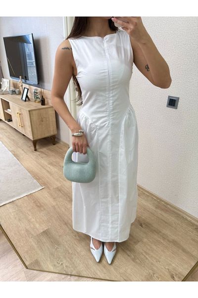 Aymood Rochie lungă fără mâneci cu fermoar în față - albă