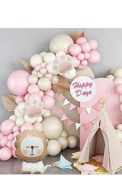 Laviyosa Σετ στολίδι για πάρτι γενεθλίων Matte Lion Paw Pink Retro White Balloon Garland