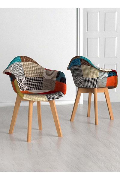 Taimi Pack of 4 Multi-Purpose Chair Made Of Beech Wood And Lined With Comfortable Multicolored Fabric