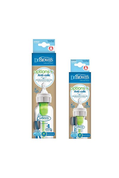 Dr.Brown's Dr. Brown's Options+ Non-Gas Narrow Mouth Glass Baby Bottle Set (0-3 Months)