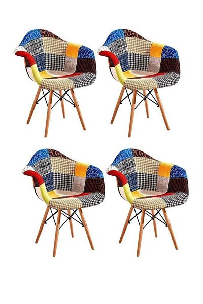 Taimi Pack of 4 Modern Dining Chair Fabric Colorful Armchair For Living room