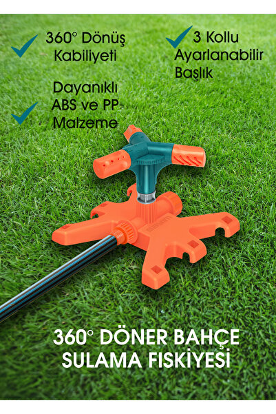 Sayım 360° Döner Bahçe Sulama Fıskiyesi – Ayarlanabilir 3 Kollu Sprinkler Başlık