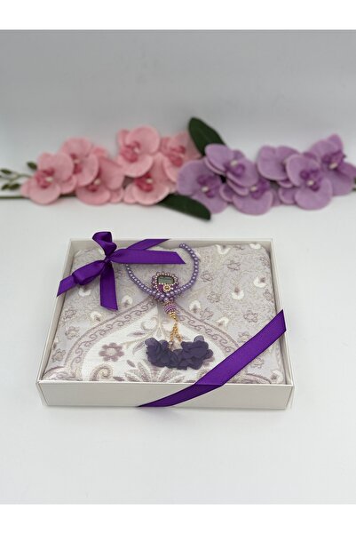 Uğurlu Hac lüx şönil sim dokuma secade güllü inci tesbih taşlı zikirmatik set