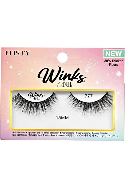 Ardell Feisty Winks 777 Black Lashes – Full Volume 15mm False Eyelashes, Fluffy & Voluminous Look