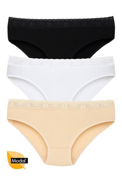 Star Women's 3-Piece Asorti̇ Modal Waist Lace Detail Bikini Panties