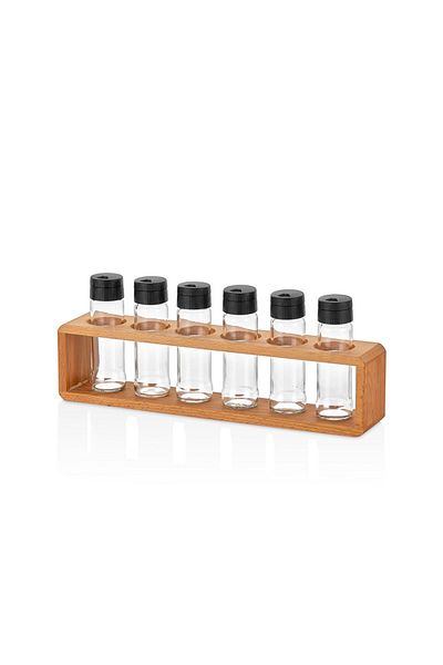 Rapt Set of 6 Glass Spice Jars with Wooden Stand Spice Set 105 ml