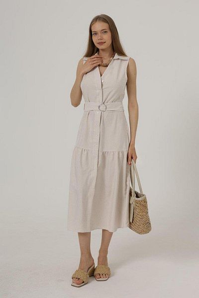 Aymood Belted Striped Dress - Stone