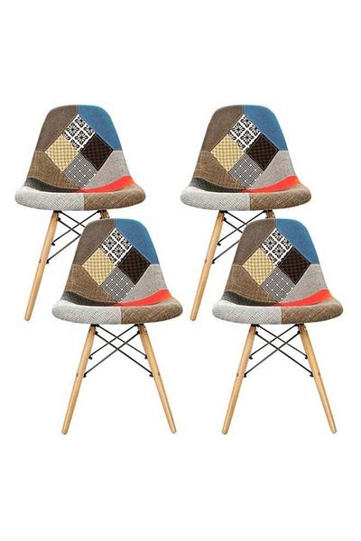Taimi Pack of 4 Mid-Century Modern Upholstered Plastic Multicolor Fabric Patchwork DSW Shell Dining Chair
