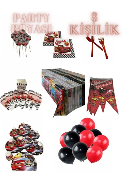 partyrüyası Cars Cars Themed 8-Person Birthday Set with Streamers