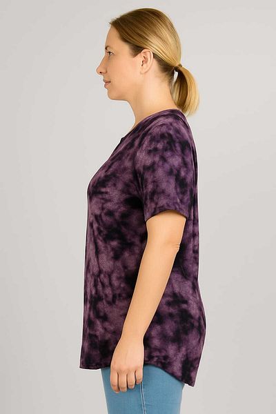 Vinola Women's Plus Size Baby Collar Lace Detail Tie-Dye Pattern Blouse