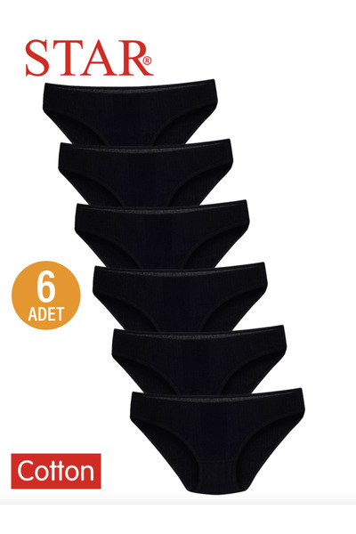 Star سراويل بيكيني مخططة من القطن الخالص باللون الأسود مكونة من 6 قطع للنساء