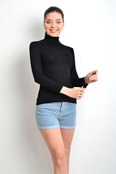 Star تي شيرت نسائي أسود طويل الأكمام بياقة صياد من كوتا تين