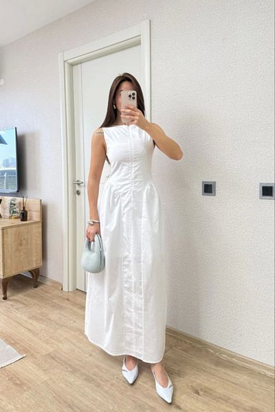 Aymood Rochie lungă fără mâneci cu fermoar în față - albă
