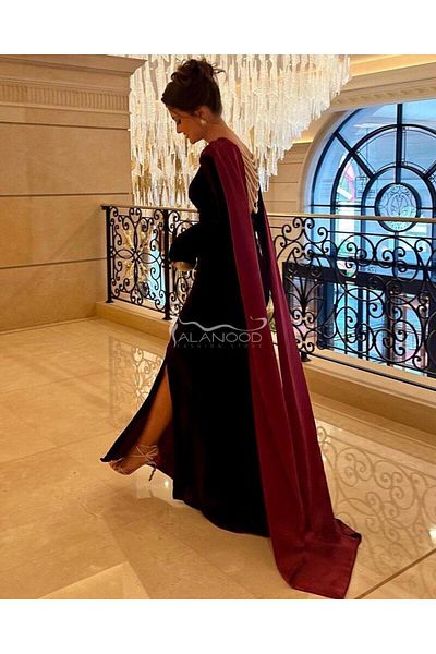 ALANOOD FASHION Winter velvet dress in burgundy color with elegant sleeves