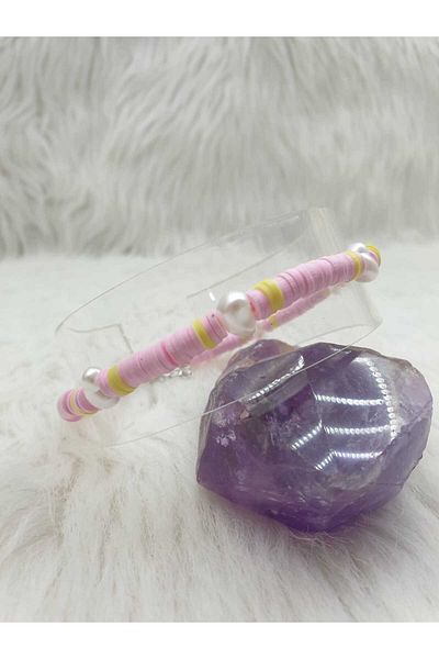 HAPPY HANDMADE Fimo Beaded Trapezoid Pearl Anklet Foot Accessory Gift Jewelry