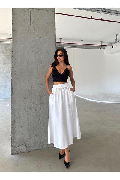 LE MONDE DU JEAN Women's White Skirt with Belly Elastic