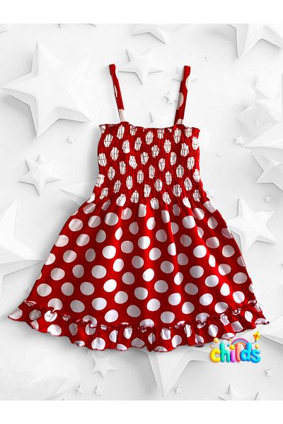 childs Girl's Gipeli Strap Ruffle Polka Dot Lycra Combed Cotton Dress
