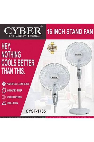 Cyber 16 Inch Stand Fan With Powerful 5 Blades 60 W CYSF1735 White