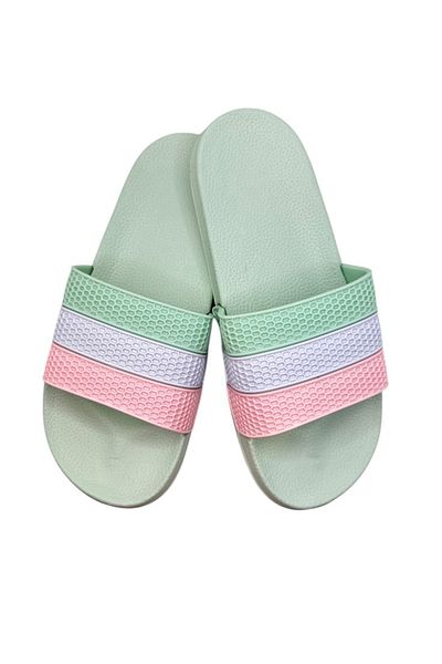 TECOS Women's beach slippers, Tecos®, 3-color strap, PVC sole, size 39, 24.5 cm, green