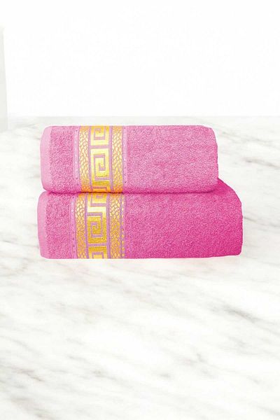 merland benvecocuk 2 Piece Elysium Premium Bath Towel Set 100% Cotton 70X140 cm Pink