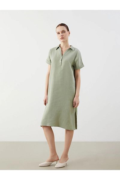 LC Waikiki Lcw Comfort Shirt Collar Muslin Women's Dress (S5)